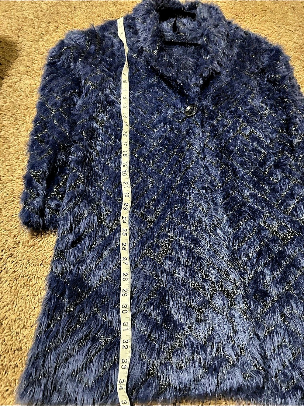 ETHYL Blue Fuzzy Button-Front Coat - Picture 3 of 6